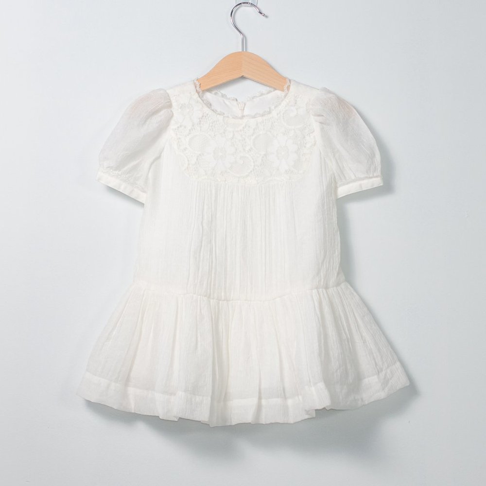 Handmade Off-White Girl's Dress With Puffy Sleeves